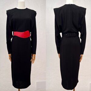 Vintage 1980s Sybil California Long Sleeve Orlon/Wool Midi Sheath Dress Size 6